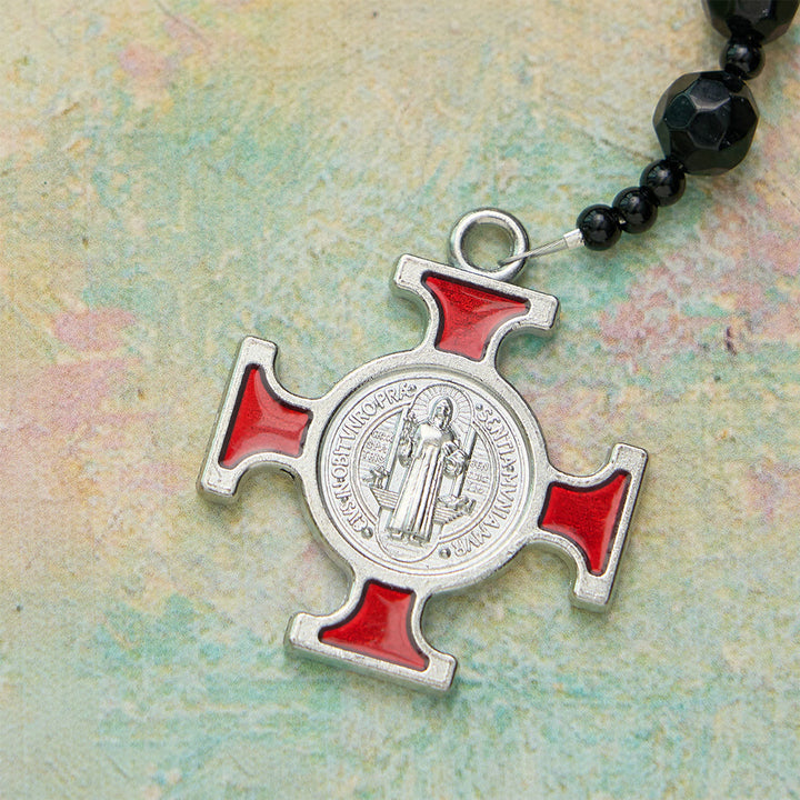 Christianartworkshop Black Faceted Glass St.Benedict Rosary: A Symbol of Heavenly Shielding - image 8