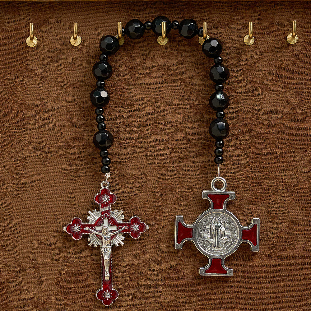 Christianartworkshop Black Faceted Glass St.Benedict Rosary: A Symbol of Heavenly Shielding - image 2