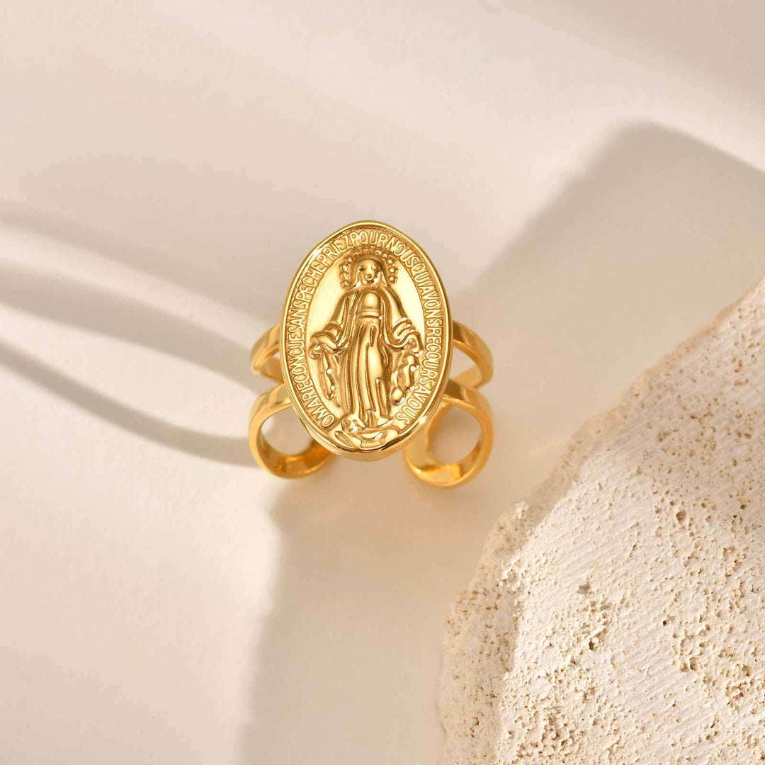 Christianartworkshop Our Lady Miraculous Medal CZ Halo Open Adjustable Faith Ring - Plain Miraculous Medal - Suitable for US sizes 5-10 - image 4