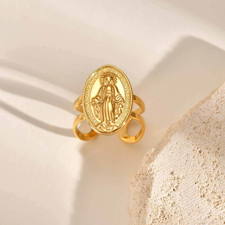 Christianartworkshop Our Lady Miraculous Medal CZ Halo Open Adjustable Faith Ring - Plain Miraculous Medal - Suitable for US sizes 5-10 - image 4