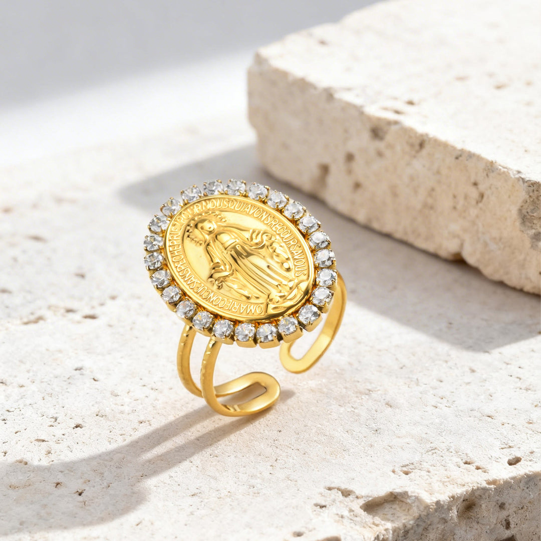 Christianartworkshop Our Lady Miraculous Medal CZ Halo Open Adjustable Faith Ring - CZ Halo Miraculous Medal - Suitable for US sizes 5-10 - image 7