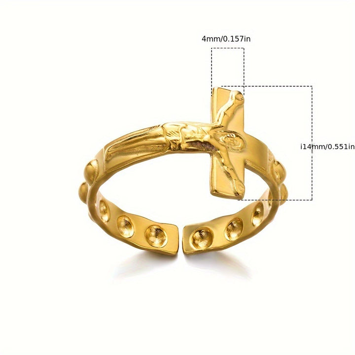 Christianartworkshop Timeless Cross Engraved Open Adjustable Devotion Ring - image 5