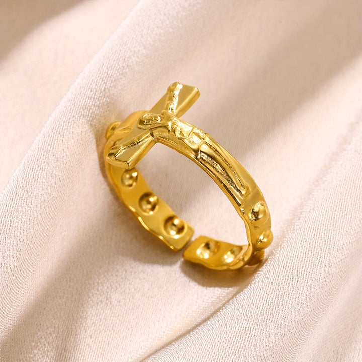 Christianartworkshop Timeless Cross Engraved Open Adjustable Devotion Ring - image 2