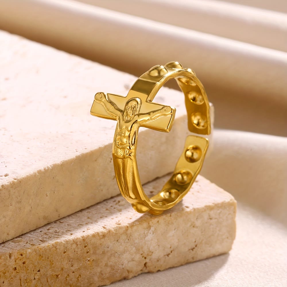 Christianartworkshop Timeless Cross Engraved Open Adjustable Devotion Ring - image 0
