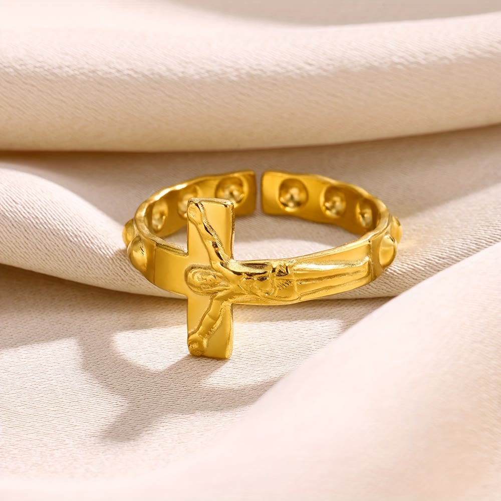 Christianartworkshop Timeless Cross Engraved Open Adjustable Devotion Ring - image 1