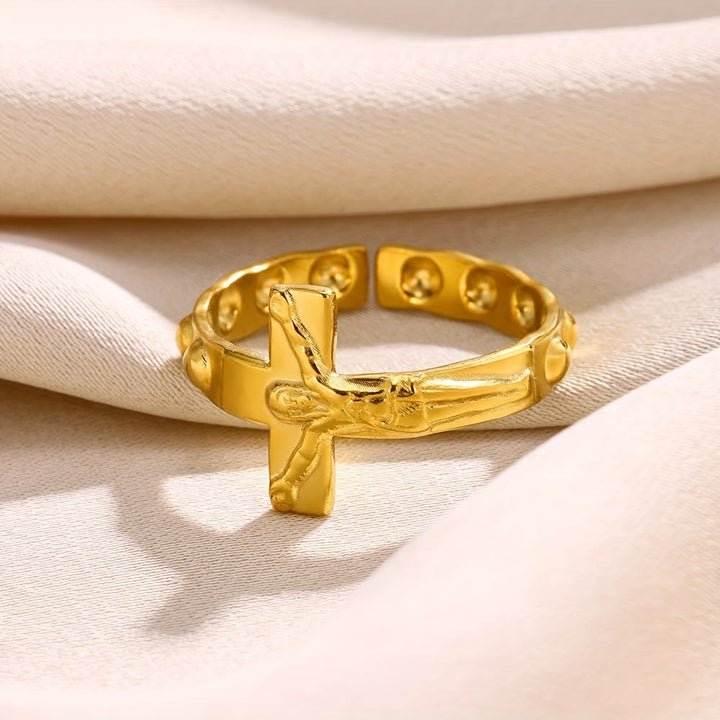 Christianartworkshop Timeless Cross Engraved Open Adjustable Devotion Ring - image 1