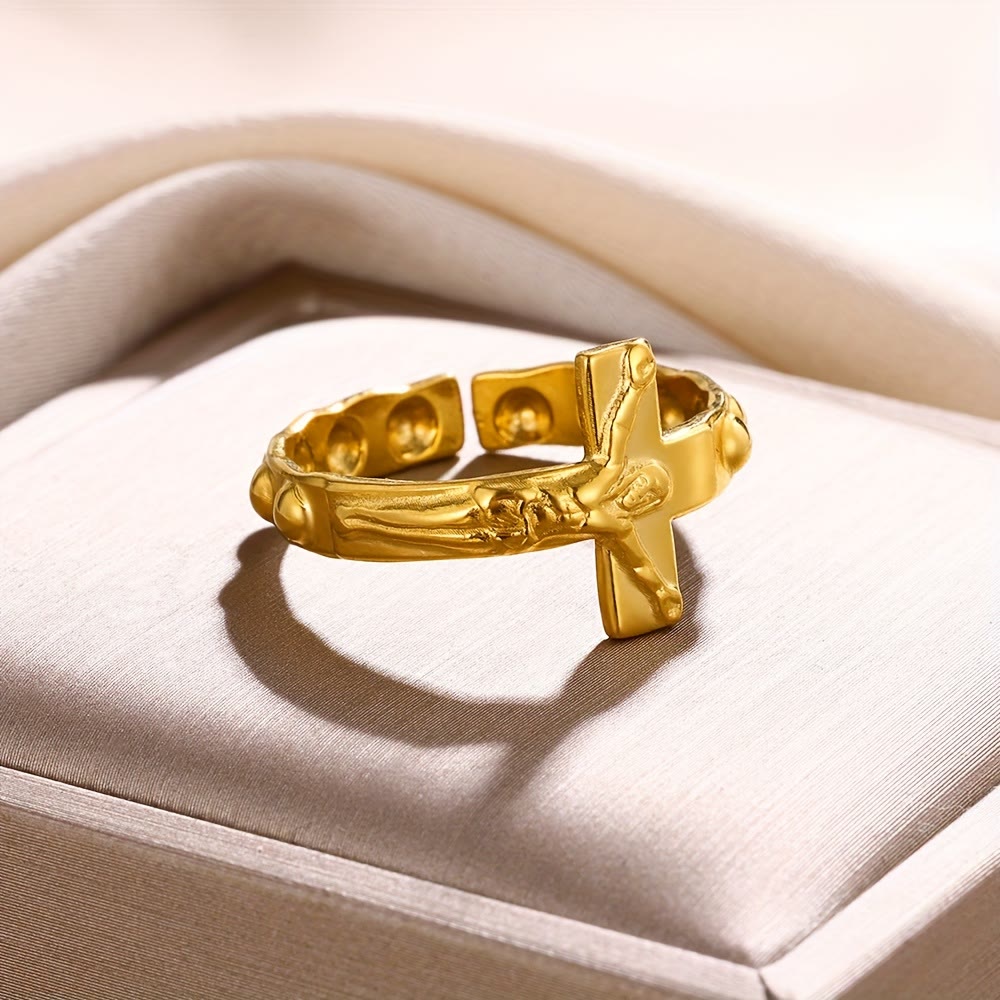 Christianartworkshop Timeless Cross Engraved Open Adjustable Devotion Ring - image 4