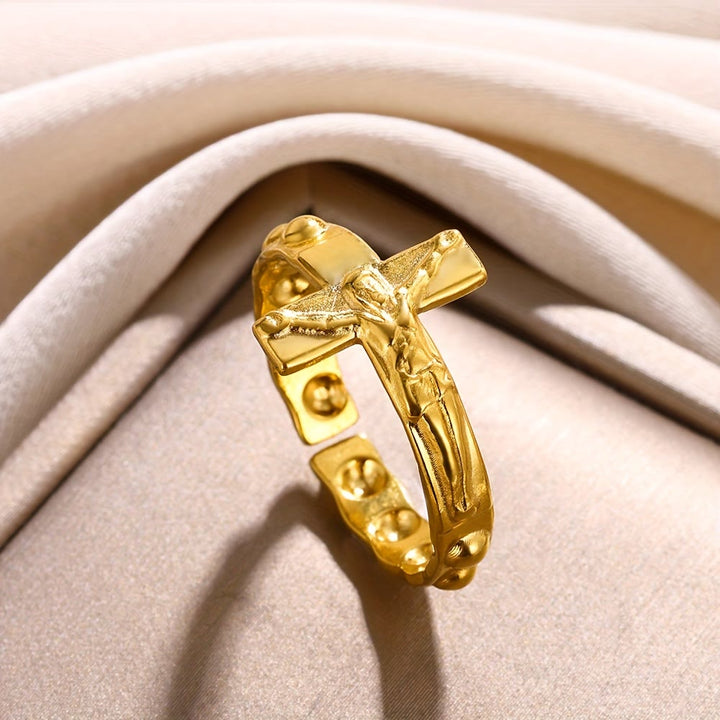 Christianartworkshop Timeless Cross Engraved Open Adjustable Devotion Ring - image 3