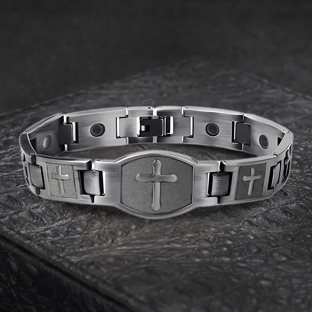 Christianartworkshop Link Chain Cross Engraved Bracelet: A Symbol of Divine Strength & Faith - Grey - image 13