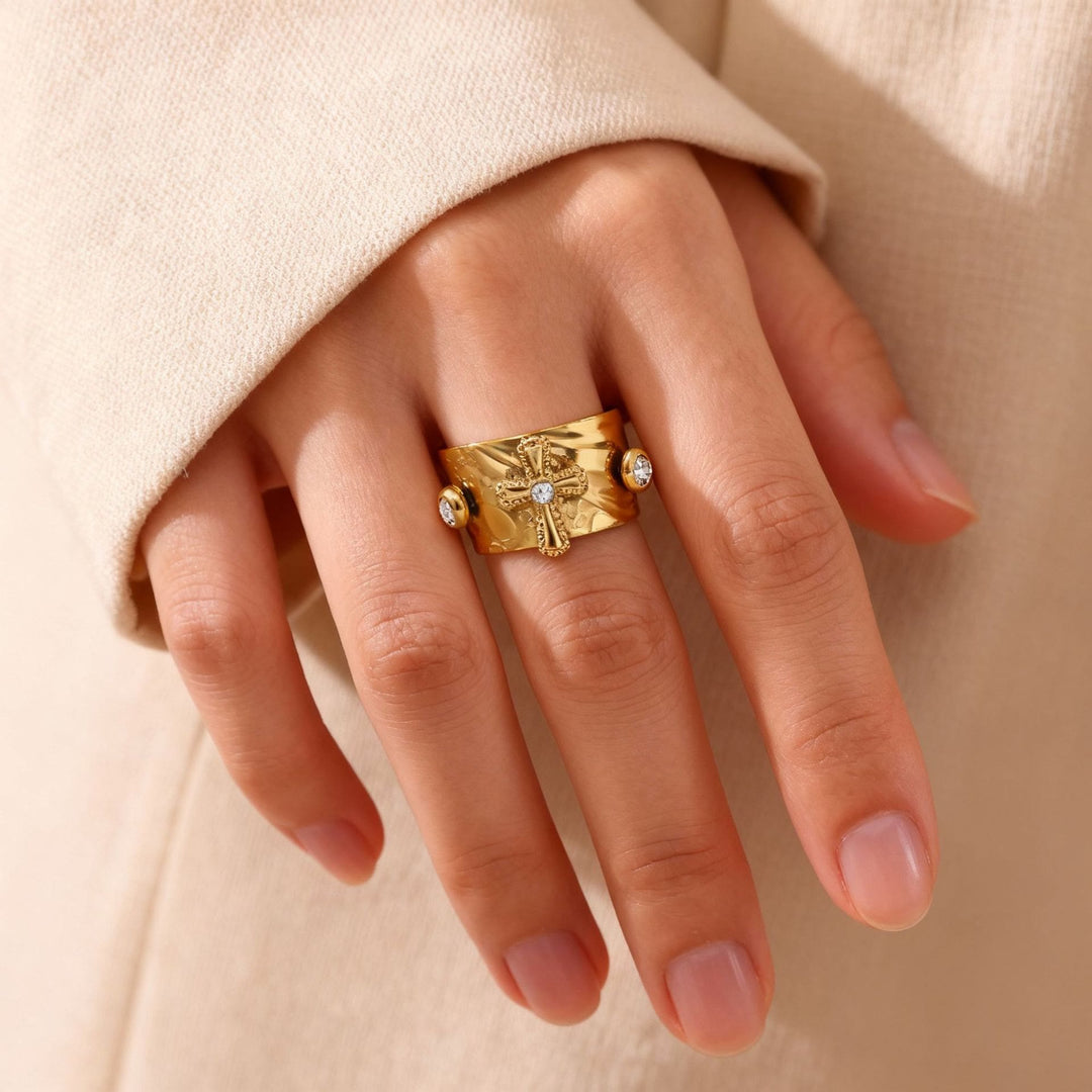 Christianartworkshop Redemption Cross CZ Embellished Wide Band Devotion Ring - image 3