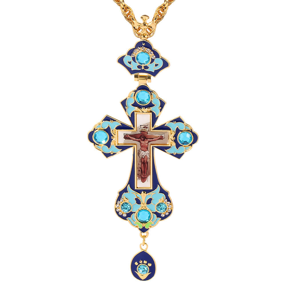 Christianartworkshop Gem-Adorned Ornate Orthodox Cross Pendant Necklace: Emblem of Redemption & Divine Glory - K - image 13