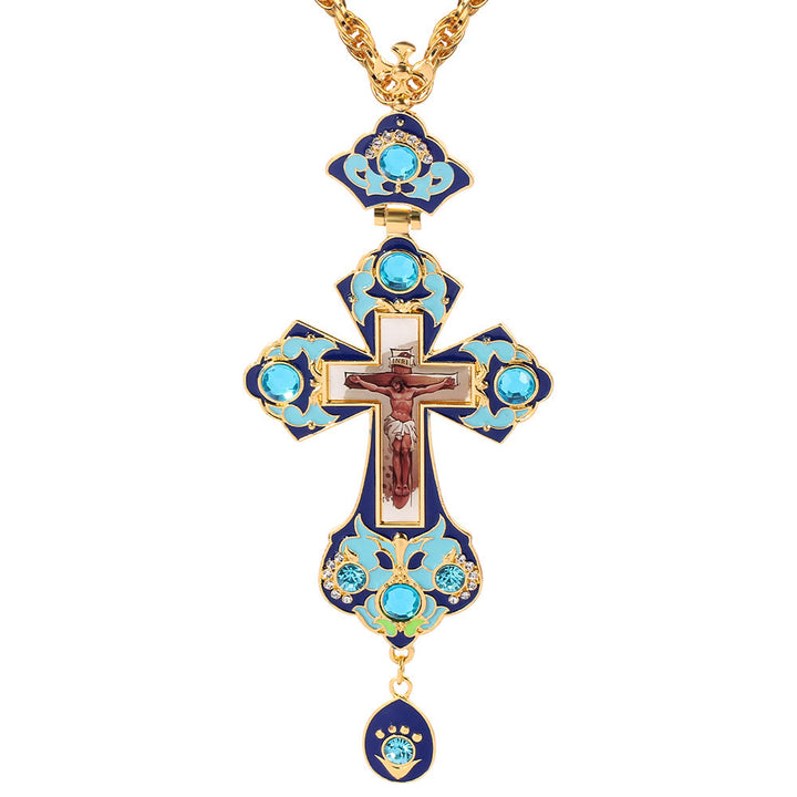 Christianartworkshop Gem-Adorned Ornate Orthodox Cross Pendant Necklace: Emblem of Redemption & Divine Glory - K - image 13