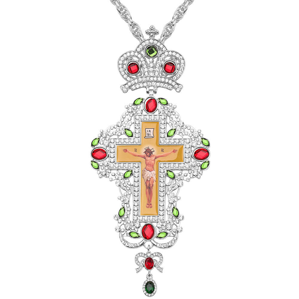 Christianartworkshop Gem-Adorned Ornate Orthodox Cross Pendant Necklace: Emblem of Redemption & Divine Glory - L - image 14