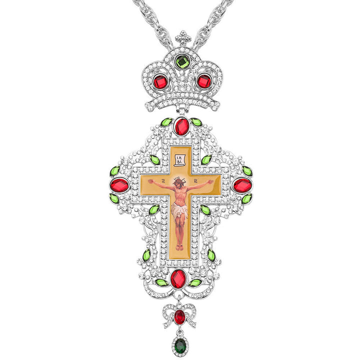Christianartworkshop Gem-Adorned Ornate Orthodox Cross Pendant Necklace: Emblem of Redemption & Divine Glory - L - image 14