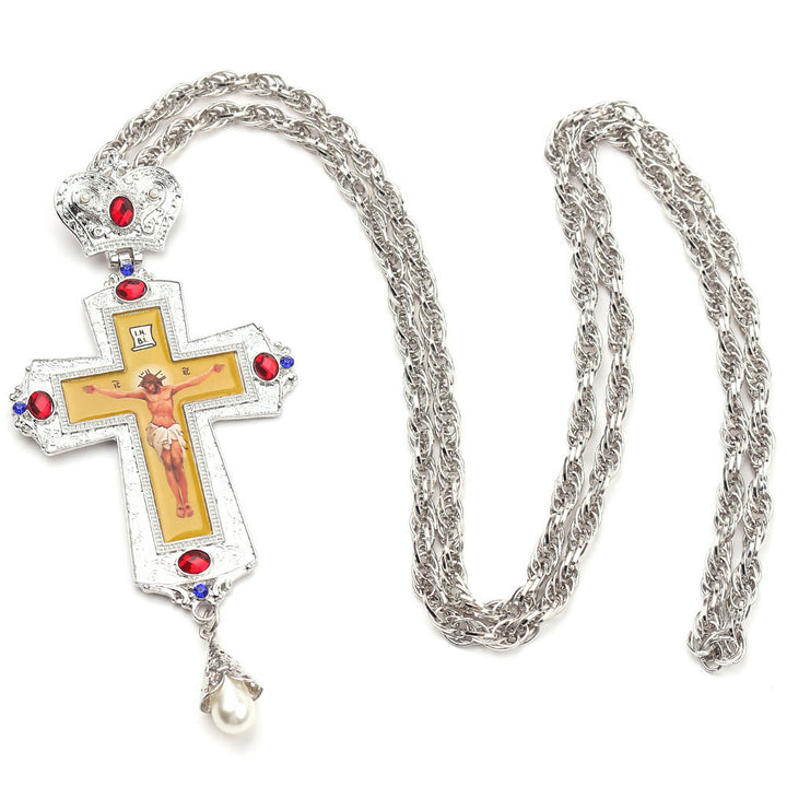 Christianartworkshop Gem-Adorned Ornate Orthodox Cross Pendant Necklace: Emblem of Redemption & Divine Glory - C - image 5