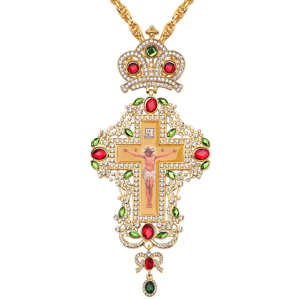Christianartworkshop Gem-Adorned Ornate Orthodox Cross Pendant Necklace: Emblem of Redemption & Divine Glory - J - image 12