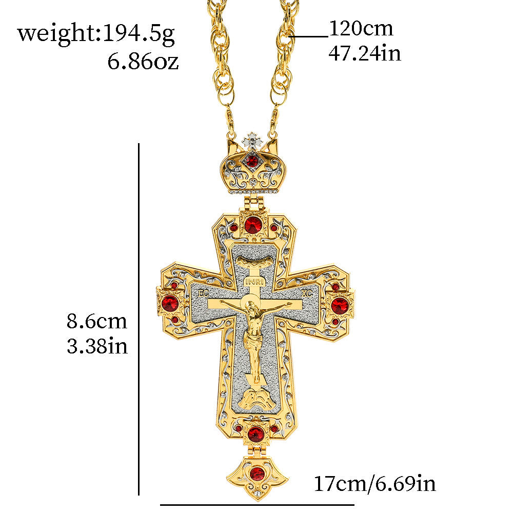 Christianartworkshop Gem-Adorned Ornate Orthodox Cross Pendant Necklace: Emblem of Redemption & Divine Glory - B - image 4