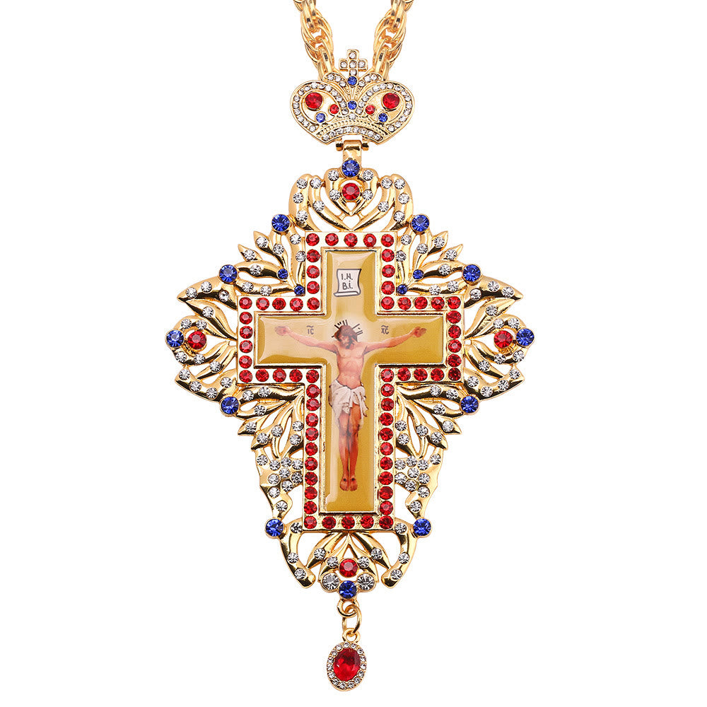Christianartworkshop Gem-Adorned Ornate Orthodox Cross Pendant Necklace: Emblem of Redemption & Divine Glory - I - image 11