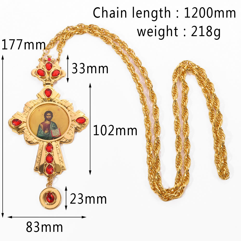 Christianartworkshop Gem-Adorned Ornate Orthodox Cross Pendant Necklace: Emblem of Redemption & Divine Glory - F - image 8