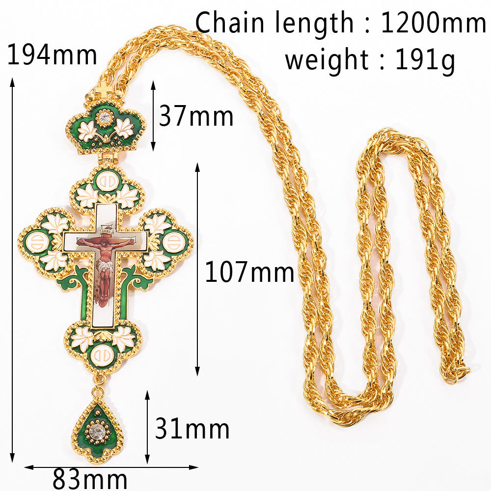 Christianartworkshop Gem-Adorned Ornate Orthodox Cross Pendant Necklace: Emblem of Redemption & Divine Glory - D - image 6