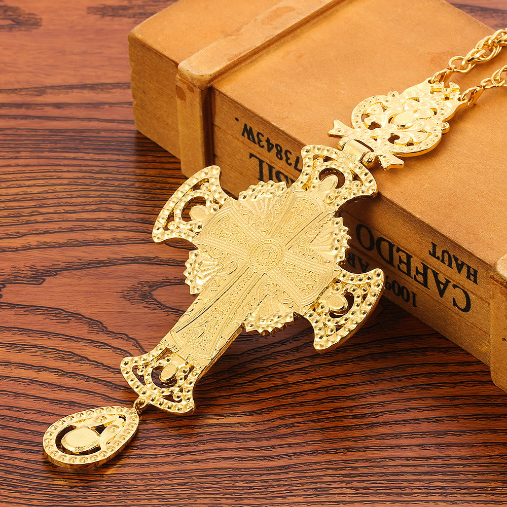 Christianartworkshop Gem-Adorned Ornate Orthodox Cross Pendant Necklace: Emblem of Redemption & Divine Glory - image 2