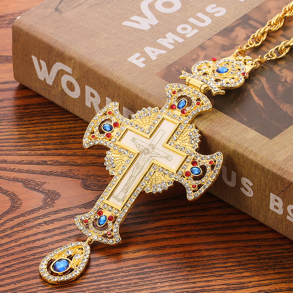 Christianartworkshop Gem-Adorned Ornate Orthodox Cross Pendant Necklace: Emblem of Redemption & Divine Glory - image 3