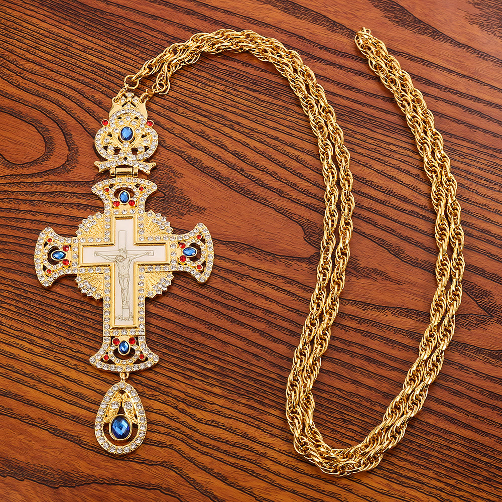 Christianartworkshop Gem-Adorned Ornate Orthodox Cross Pendant Necklace: Emblem of Redemption & Divine Glory - image 1