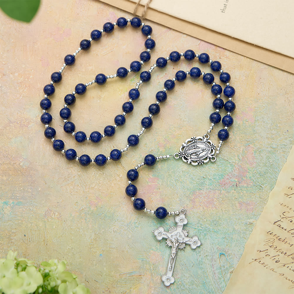 Christianartworkshop Lapis Lazuli Bead Rosary with Etched Crucifix: Emblem of Divine Wisdom & Marian Grace - image 2