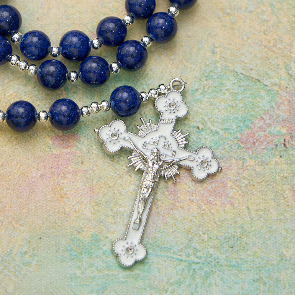 Christianartworkshop Lapis Lazuli Bead Rosary with Etched Crucifix: Emblem of Divine Wisdom & Marian Grace - image 8