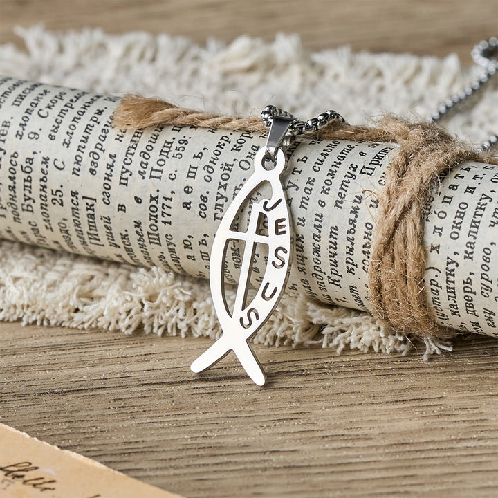 Christianartworkshop Modern Jesus Fish Ichthus Statement Necklace: Emblem Of Devotion & Spiritual Strength - Silver - image 2