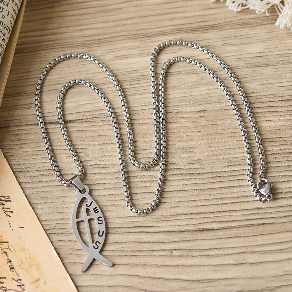 Christianartworkshop Modern Jesus Fish Ichthus Statement Necklace: Emblem Of Devotion & Spiritual Strength - image 3