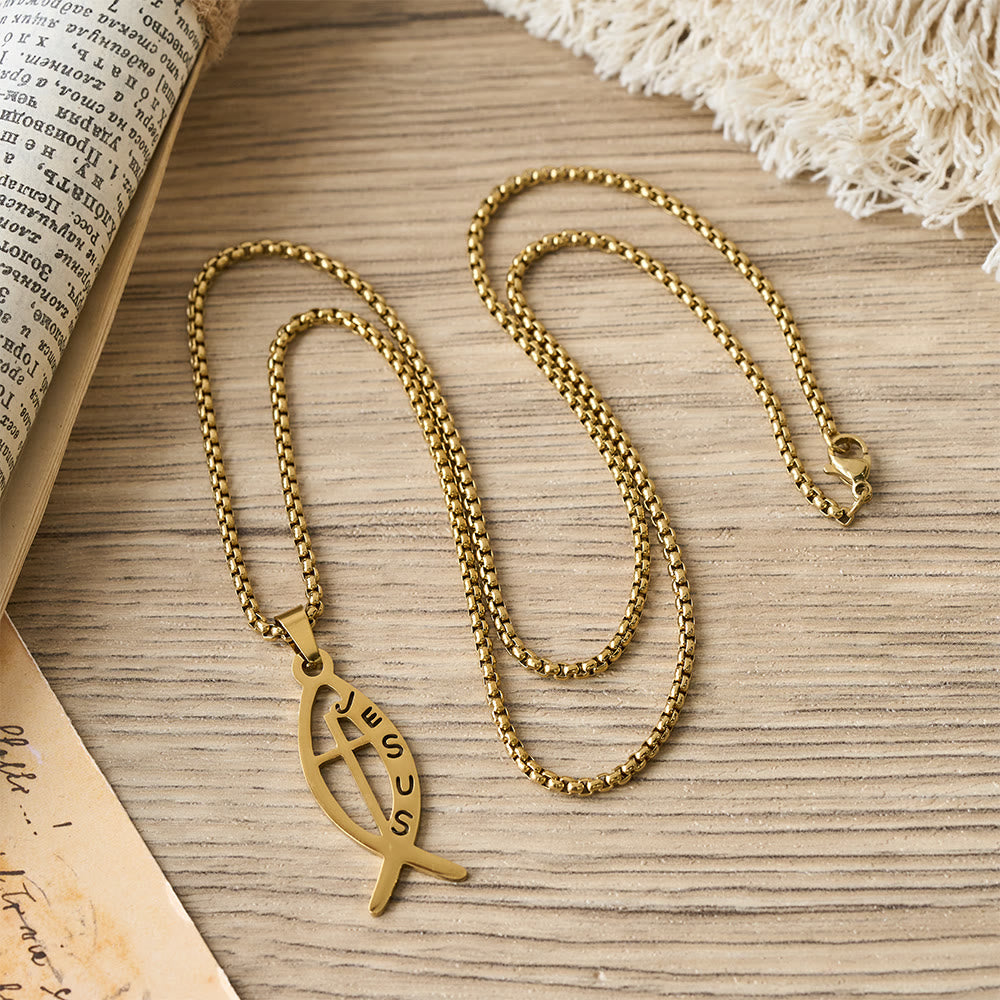 Christianartworkshop Modern Jesus Fish Ichthus Statement Necklace: Emblem Of Devotion & Spiritual Strength - image 1