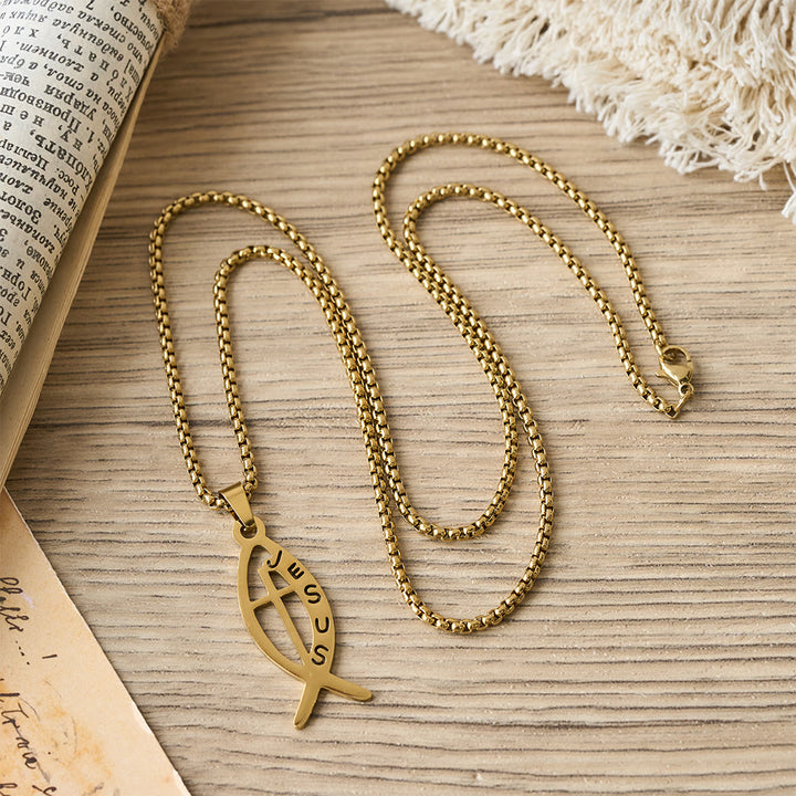 Christianartworkshop Modern Jesus Fish Ichthus Statement Necklace: Emblem Of Devotion & Spiritual Strength - image 1