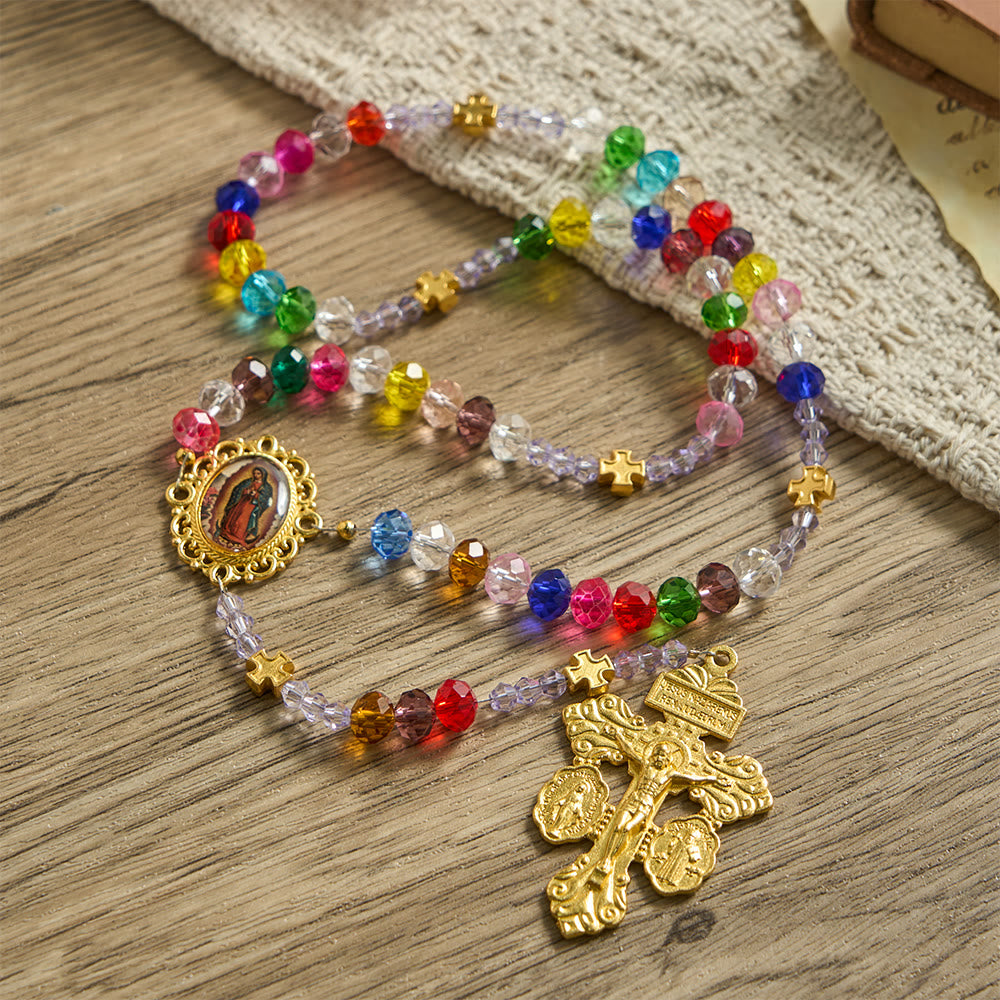 Christianartworkshop Multi-Color Flat Glass Bead Rosary: Emblem of Divine Grace & Diversity - image 3