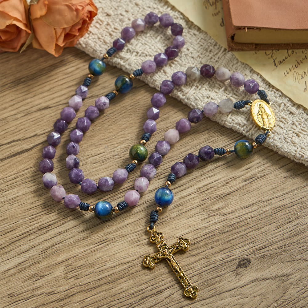 Christianartworkshop Diamond-Cut Purple Lepidolite Rosary: Emblem of Divine Peace & Marian Grace - image 4