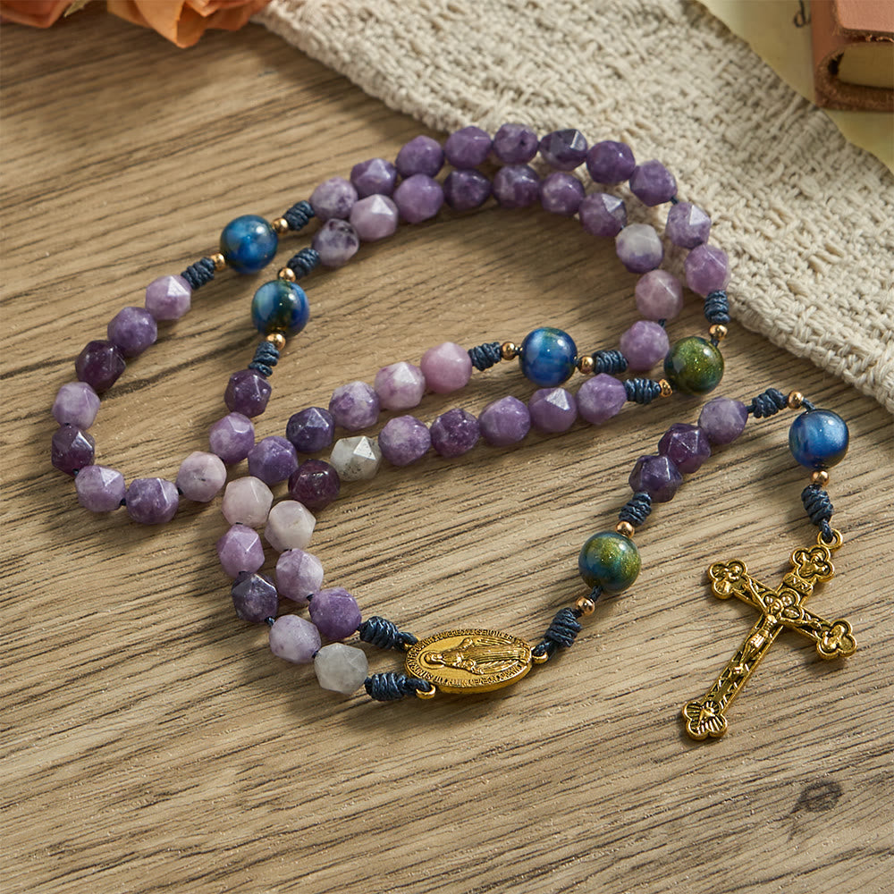 Christianartworkshop Diamond-Cut Purple Lepidolite Rosary: Emblem of Divine Peace & Marian Grace - image 5
