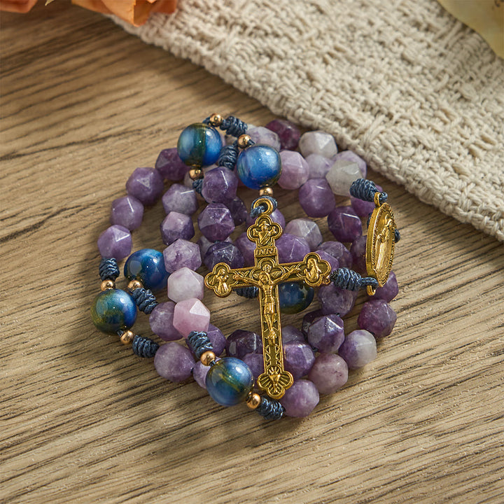 Christianartworkshop Diamond-Cut Purple Lepidolite Rosary: Emblem of Divine Peace & Marian Grace - image 6