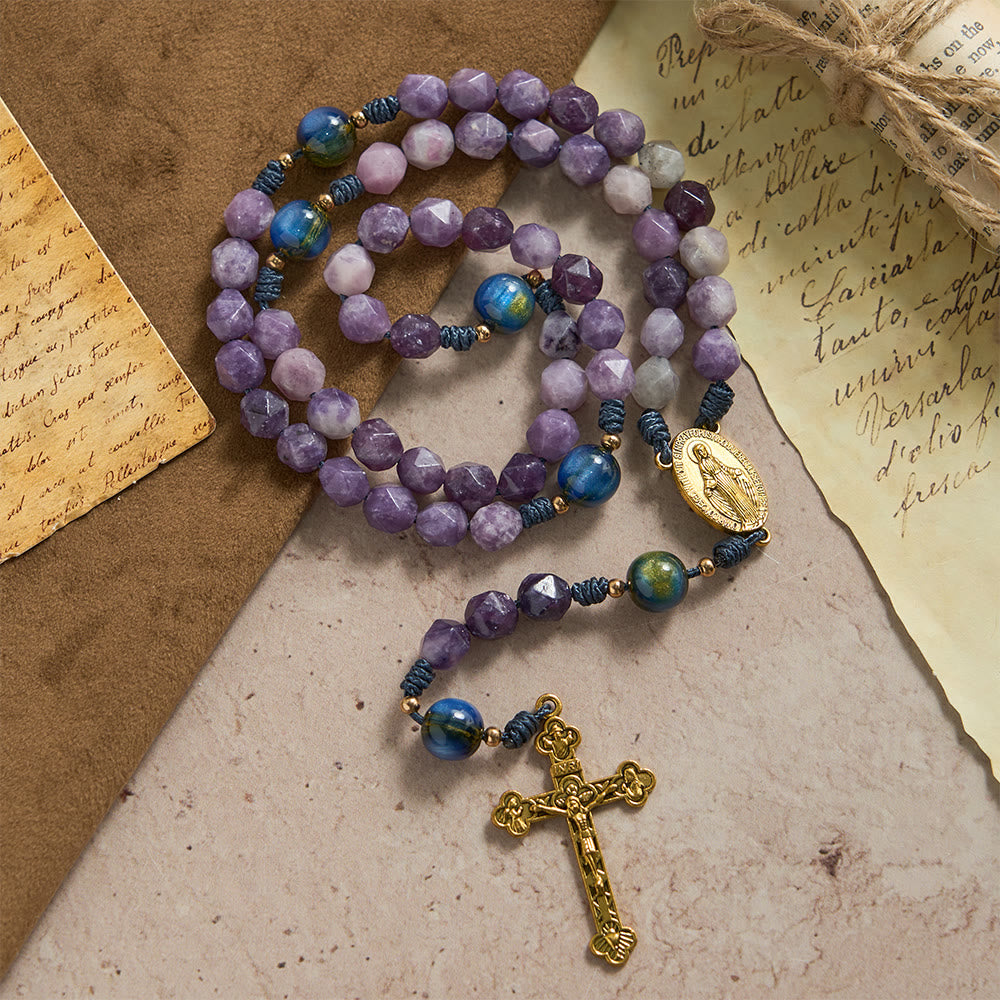 Christianartworkshop Diamond-Cut Purple Lepidolite Rosary: Emblem of Divine Peace & Marian Grace - image 2
