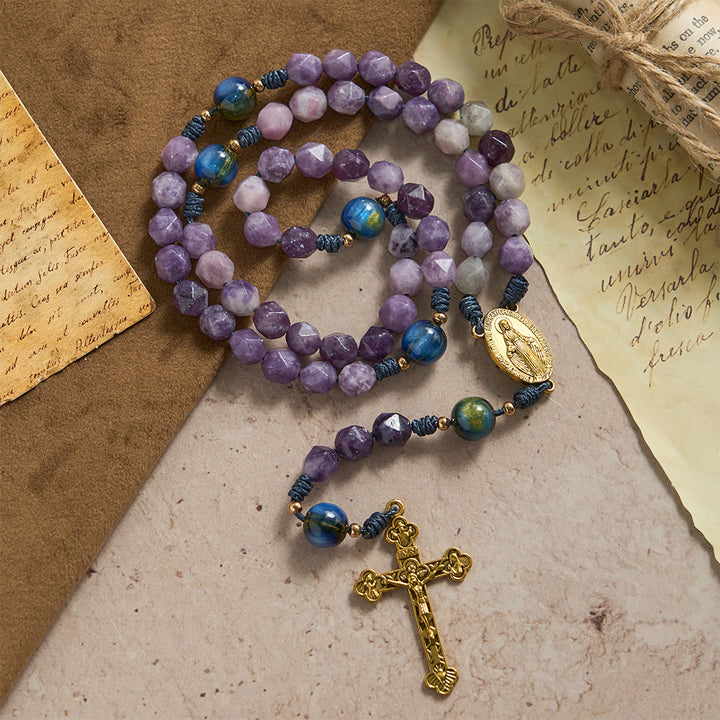 Christianartworkshop Diamond-Cut Purple Lepidolite Rosary: Emblem of Divine Peace & Marian Grace - image 2