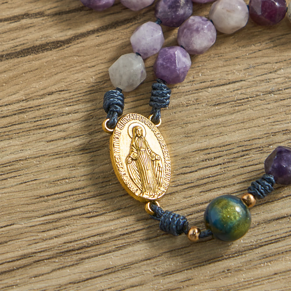 Christianartworkshop Diamond-Cut Purple Lepidolite Rosary: Emblem of Divine Peace & Marian Grace - image 8