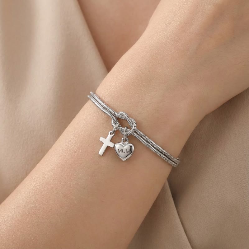 Christianartworkshop Knot of Love Cross Heart Charm Adjustable Bracelet: Emblem of Devotion & Divine Grace - Silver - image 0