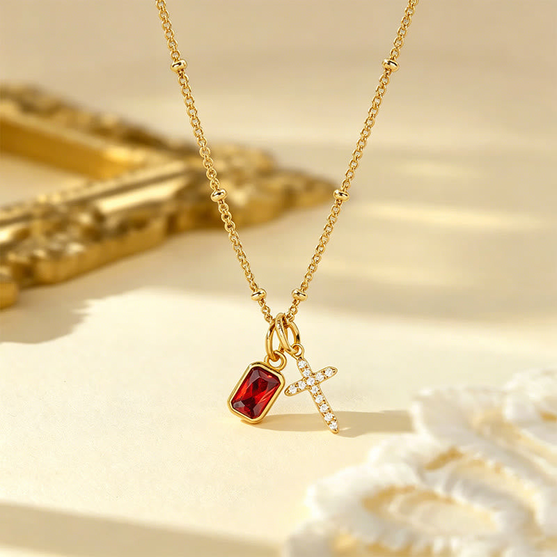 Christianartworkshop Sacred Cross & Rectangular Gem Charm Faith Necklace: Symbol Of Divine Grace & Devotion - January - image 0
