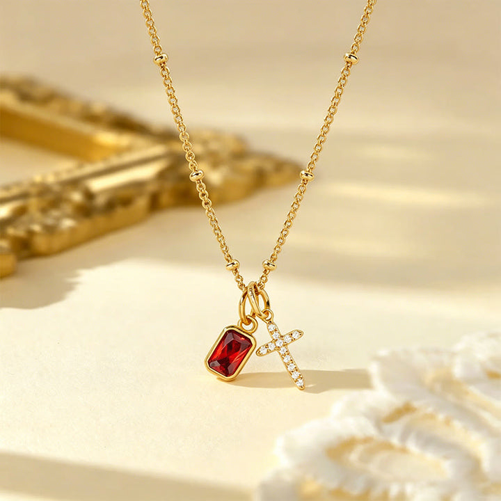 Christianartworkshop Sacred Cross & Rectangular Gem Charm Faith Necklace: Symbol Of Divine Grace & Devotion - January - image 0