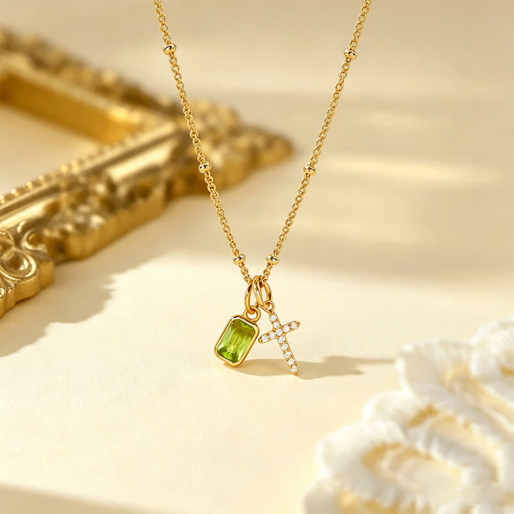 Christianartworkshop Sacred Cross & Rectangular Gem Charm Faith Necklace: Symbol Of Divine Grace & Devotion - August - image 9
