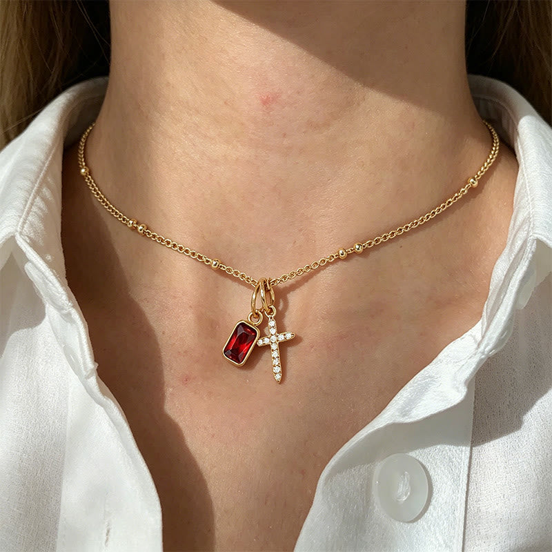 Christianartworkshop Sacred Cross & Rectangular Gem Charm Faith Necklace: Symbol Of Divine Grace & Devotion - image 1