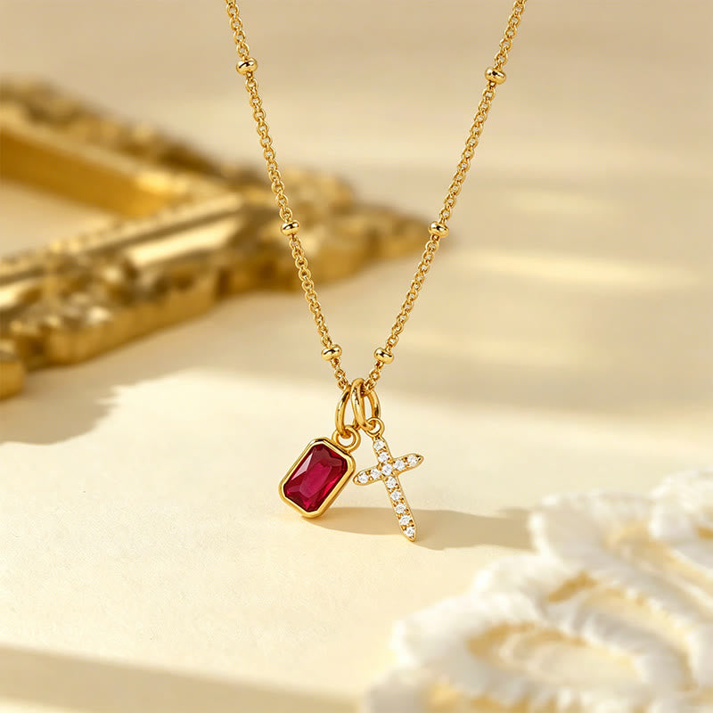 Christianartworkshop Sacred Cross & Rectangular Gem Charm Faith Necklace: Symbol Of Divine Grace & Devotion - July - image 8
