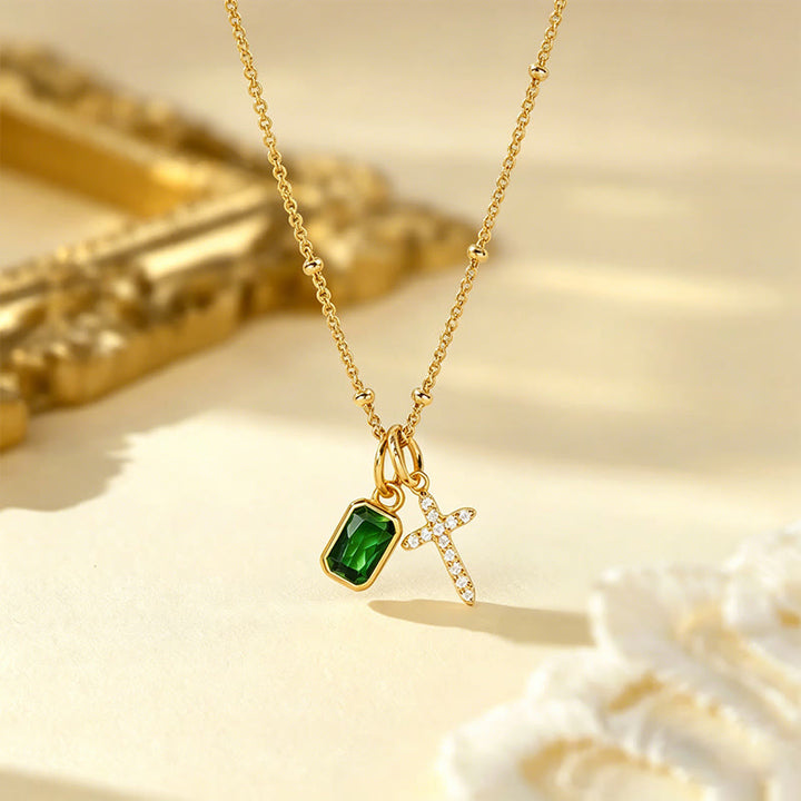 Christianartworkshop Sacred Cross & Rectangular Gem Charm Faith Necklace: Symbol Of Divine Grace & Devotion - May - image 6