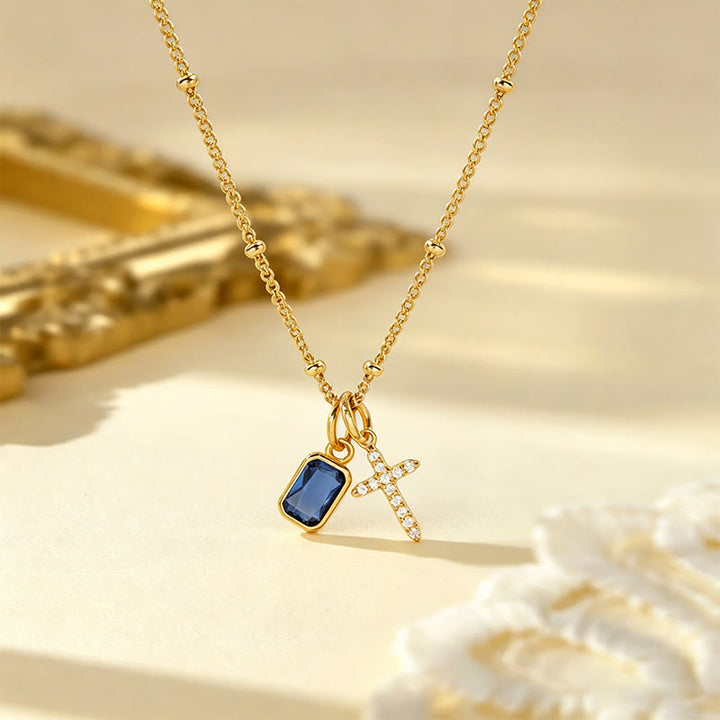 Christianartworkshop Sacred Cross & Rectangular Gem Charm Faith Necklace: Symbol Of Divine Grace & Devotion - September - image 10