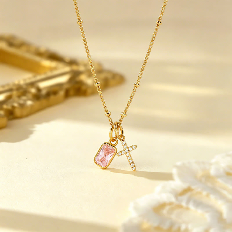 Christianartworkshop Sacred Cross & Rectangular Gem Charm Faith Necklace: Symbol Of Divine Grace & Devotion - October - image 11