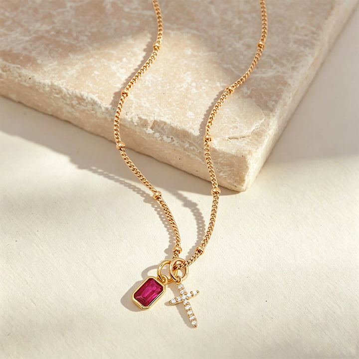Christianartworkshop Sacred Cross & Rectangular Gem Charm Faith Necklace: Symbol Of Divine Grace & Devotion - image 2